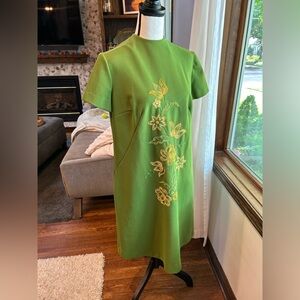 Vintage green hand embroidered dress
